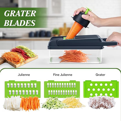 HomeHacks Vegetable Chopper Vegetable Cutter, 12 in 1 Kitchen Gadget, Dicer, Slicer, Onion Cutter, Salad, Cheese Grater & Egg Separator - Multi-Functional Veggie Chopper Lid with Handle (Green) - Image 3