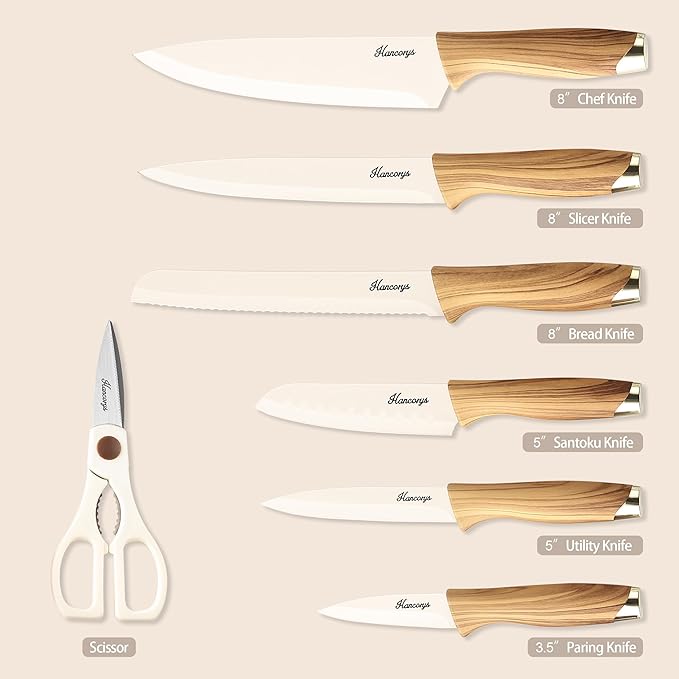 Knife set, 13 Pieces Kitchen Knives Set, Nonstick Ceramic Anti-Rust Coating and Blade Guard, Holiday Gifts for Kitchen, Camping Essentials - Image 6