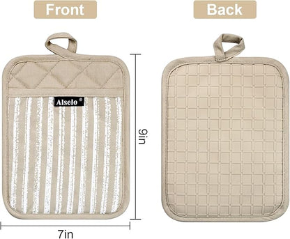 Alselo Silicone Pot Holders Set of 3 Heat Resistant & Non Slip Potholders, Professional Oven Hot Pads with Pockets Mitts for Kitchen Cooking Baking Barbecue (Khaki, 3) - Image 2