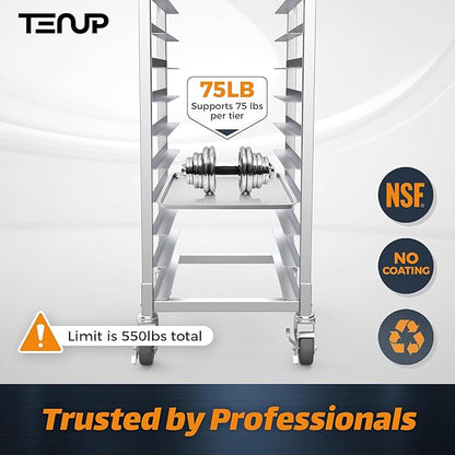 TenUp 10-Tier Half Size Sheet Pan Rack, Heavy-Duty Aluminum Bakery Rack with Wheels – Commercial Cooling & Storage Cart – 18" L x 15.5" W x 36" H - Image 4
