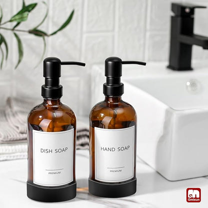 GMISUN Amber Glass Soap Dispenser with Silicone Sleeve Boot, 2 Pack Bathroom Hand Soap Dispensers with Pump, 17 Fl Oz Kitchen Hand and Dish Soap Dispenser Set, Liquid Soap Dispensers Bottle - Image 4