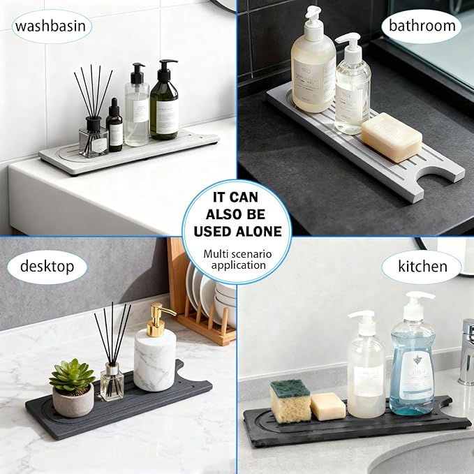 Lyxel Kitchen Faucet Mat, Quick Drying Diatomite Sink Faucet Mat Splash Guard for Kitchen, Water Absorbing Stone Tray for Sink, Absorbent Stone Drying Tray for Bathroom Counter