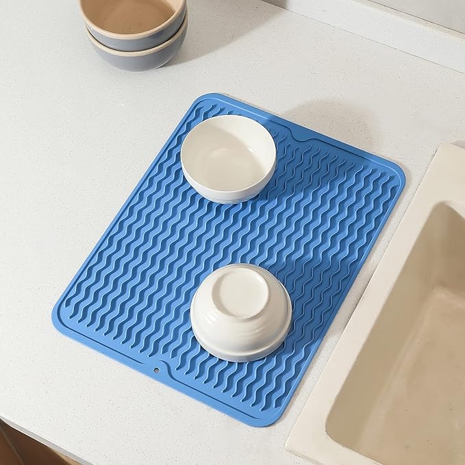 MicoYang Silicone Dish Drying Mat for Multiple Usage,Easy clean,Eco-friendly,Heat-resistant Silicone Mat for Kitchen Counter or Sink,Refrigerator or Drawer liner Lichen BlueL M 12 inches x 12 inches - Image 7