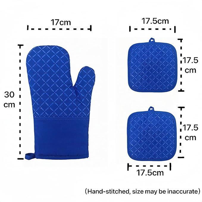 Oven Mitts and Pan Racks 4-Piece Set, Extended Kitchen Oven Mitts and Pan Racks, Heat Resistant 500 °F, Silicone Non-Slip Surface for Baking and Cooking (Blue) - Image 2