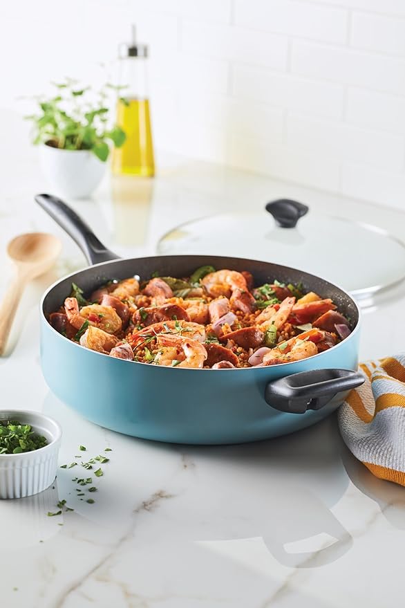 Farberware Dishwasher Safe Nonstick Jumbo Cooker/Saute Pan with Helper Handle -Aluminum, 6 Quart, Blue - Image 4