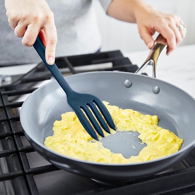 GreenPan Silicone Ultimate Fork, Mixing Stirring Serving, Cooking Kitchen Utensil, Flexible Rubber Nonstick Cookware, Rigid Steel Core, Heat-Resistant, Anti-Slip Handle, BPA-Free Dishwasher Safe, Blue - Image 4