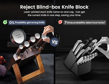SYOKAMI 2026 Upgrade Knife Set 7 Piece Japanese Style Kitchen Knife Set With Foldable Magnetic Acacia Wood Block Sharp High Carbon Stainless Steel Chef Knives Set with Anti-slip Handle, Gift for Mom - Image 6