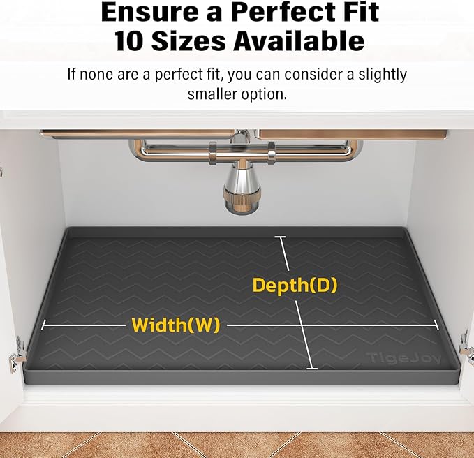 TigeJoy 22" x 19" Under Sink Mats for Kitchen Waterproof, Leak-Proof Silicone Mat Sink Protector and Cabinet Liner, Kitchen Essentials Organizer and Storage