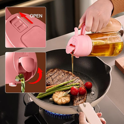 YARRAMATE 2Pcs 16oz/470ml Glass Olive Oil Sprayer for Cooking with Stickers, 2 in 1 Oil Dispenser for Kitchen Gadgets, Food Grade Premium Spray Bottle with Portion Control for Salad, BBQ (Pink&Black) - Image 7