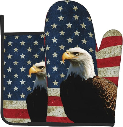 Patriots Oven Mitts - Rustic American Flag Kitchen Mitts Pot Holders Patriotic Hot Mitts 4th of July Hot Pads Sets of 2 for Cooking Baking Grilling by DZGlobal