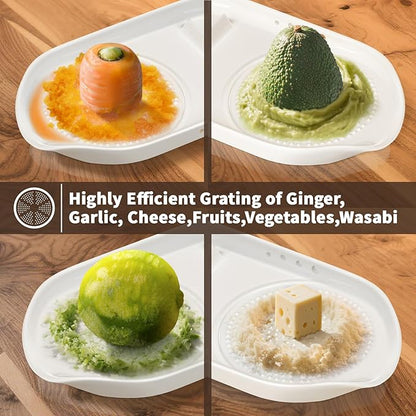WhiteRhino 4 in 1 Ceramic Garlic Grater with Egg Cracker,Spoon Rest and Herb Stripper, Ginger Grater Plate for Grinding Wasabi Fruits Vegetables Ginger Garlic Cheese(6.76inx3.7in) - Image 8