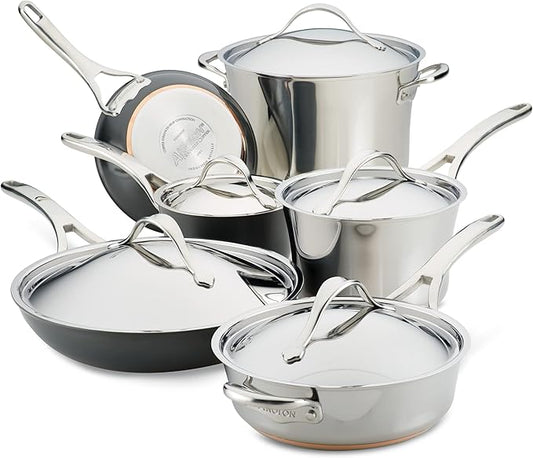 Anolon Stainless Steel & Hard Anodized Aluminum, Cookware Set (11 Piece) by Anolon