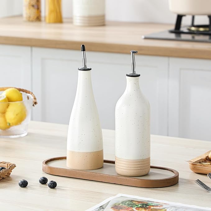 vancasso 16 Oz Ceramic Olive Oil Dispenser Bottle, Bottle Dispenser with Spout and Funnel for Kitchen,Suitable for Oil, Vinegar, Coffee Syrups & Other Liquids，Cream - Image 9
