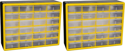 Akro-Mils 24-Drawer Plastic Drawer Storage Cabinet for Garage Organization, Bead Organizer, Building Bricks Storage, Teacher Toolbox, Makeup Organizer, 20-Inch W x 6-Inch D x 16-Inch H, 10124 Yellow by Akro-Mils