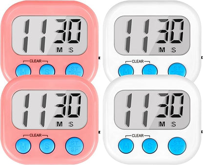 Timer for Kids Teachers Digital Kitchen Timers for Cooking Large Magnetic Classroom Timer 4Pack-White Pink