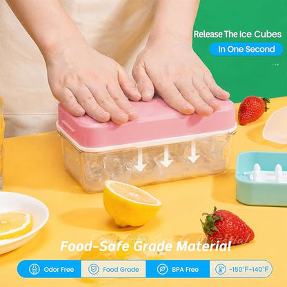 Ice Cube Tray with Lid and Bin, 28 pcs Ice Cubes Molds, Ice Trays for Freezer, Ice Cube Tray Mold, with 1 tray, Ice Freezer Container, Spill-Resistant Removable Lid & Ice Scoop, for Whiskey,Cocktail - Image 2