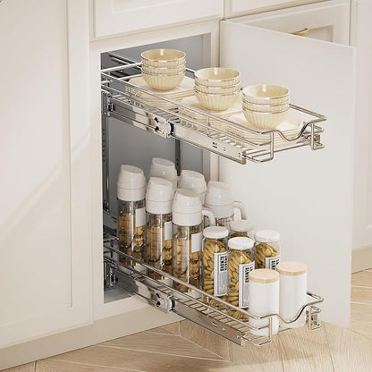 DINDON Pull Out Cabinet Organizer (7-1/2" W x 21-1/2"D), Cabinet Pull Out Shelves, 2 Tier Pull Out Drawers for Kitchen Cabinets, Wire Basket Slide Out Shelf for Cabinet Organization - Image 4