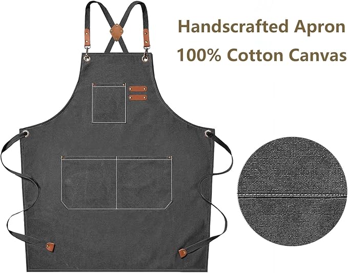 AFUN Chef Aprons for Men Women with Oversized Pockets, 16-Ounce Cotton Canvas Cross Back Heavy Duty Work Apron (Grey) - Image 5