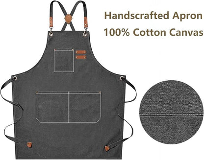 AFUN Chef Aprons for Men Women with Oversized Pockets, 16-Ounce Cotton Canvas Cross Back Heavy Duty Work Apron (Grey) - Image 5