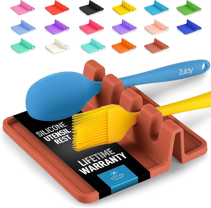 Zulay Kitchen Silicone Utensil Rest with Drip Pad for Multiple Utensils - BPA-Free, Heat-Resistant Spoon Rest & Spoon Holder for Stove Top - Kitchen Utensil Holder for Ladles & Tongs - Canyon Rose by ZulayKitchen
