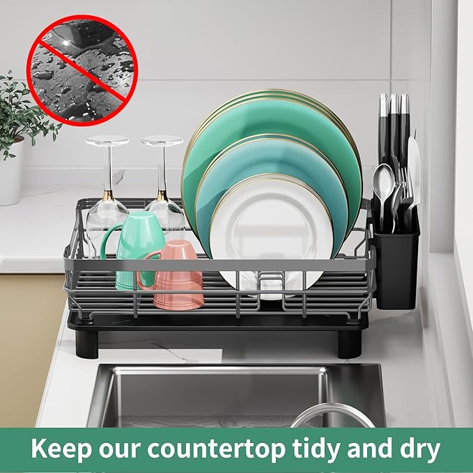 MOUKABAL Dish Drying Rack, Dish Rack, Stainless Steel Dish Racks for Kitchen Counter, Dish Drainer with Removable Utensil Holder, Drainboard (Grey,13''W x 17''L) - Image 6