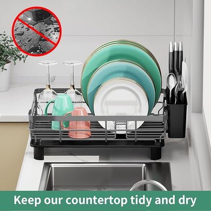 MOUKABAL Dish Drying Rack, Dish Rack, Stainless Steel Dish Racks for Kitchen Counter, Dish Drainer with Removable Utensil Holder, Drainboard (Grey,13''W x 17''L) - Image 6