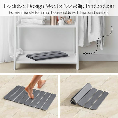 Diatomaceous Earth Stone Bath Mat Non-Slip, Foldable Stone Bath Mats for Bathroom Quick Dry, Super Absorbent Diatomaceous Earth Mats 24 x 16 Inch Quick Drying, Eco-Friendly Easy to Clean - Grey 1Pack