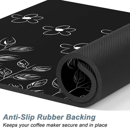 Rnivvi Coffee Mat, 12" x 19" Cute Coffee Bar Mats for Espresso Machine Station Accessories and Organizer, Hide Stain Rubber Backed Absorbent Dish Drying Pad for Kitchen Counter, Black White Flowers - Image 4