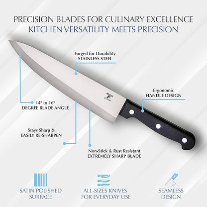 Moss & Stone 14 Pcs Knife Block Set Stainless Steel, Premium Forged Kitchen Knives Set with High-Carbon Blades, Ergonomic Handle, Sharp Blade, Rust Resistant, Modern Style for Home & Chef, Black - Image 3