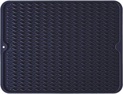 Large 14" x 11" Silicone Dish Drying Mat for Kitchen Counter, Easy clean, Quick Dry, Heat-resistant Dish Drainer Mat for Sink,Refrigerator or Drawer liner (Food Grade Silicone-Dark Blue) by MODENGKONGJIAN