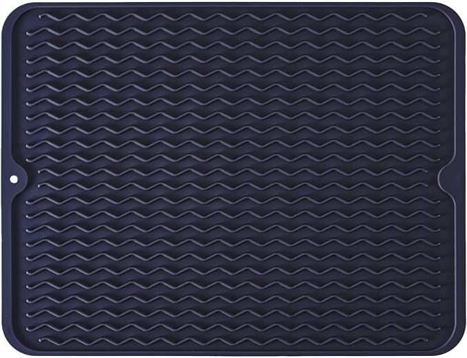 Large 17" x 14" Silicone Dish Drying Mat for Kitchen Counter, Easy clean, Quick Dry, Heat-resistant Dish Drainer Mat for Sink,Refrigerator or Drawer liner (Food Grade Silicone-Dark Blue) by MODENGKONGJIAN