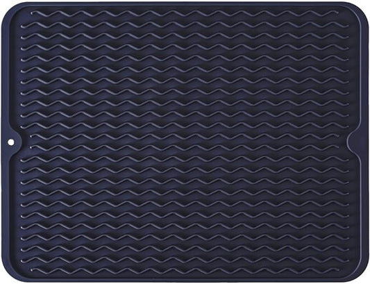 Large 17" x 14" Silicone Dish Drying Mat for Kitchen Counter, Easy clean, Quick Dry, Heat-resistant Dish Drainer Mat for Sink,Refrigerator or Drawer liner (Food Grade Silicone-Dark Blue) by MODENGKONGJIAN