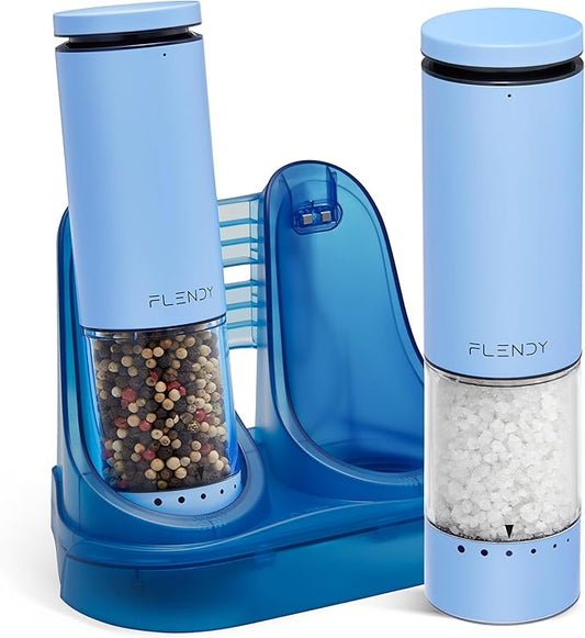 Flendy Electric Salt and Pepper Grinder Set Rechargeable, Automatic Salt and Pepper Grinder Set with Oversized Top Button, Stainless Steel Electric Salt and Pepper Shakers Set