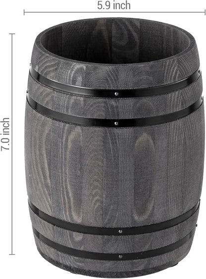 MyGift Wine Barrel Design Kitchen Utensil Crock, Vintage Gray Solid Wood Cooking Tool Holder - Image 5