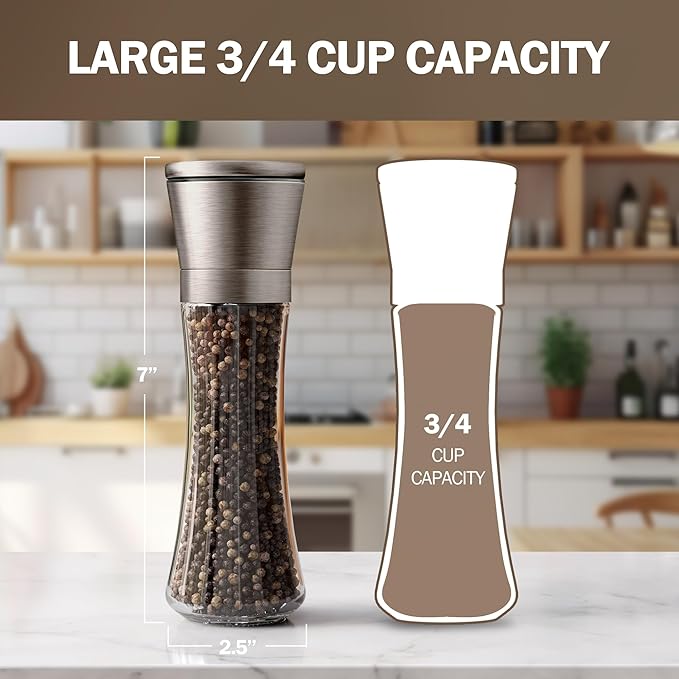 HOME EC Original Stainless Steel Salt or Pepper Grinder 1pk - Adjustable Ceramic Sea Salt Grinder or Pepper Mill - Tall Glass Spice Shaker - Spice Mill w/Ebook (Bronze) - Image 3