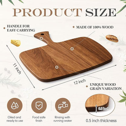 Nuenen Wood Cutting Board with Handle 12x11x0.47 Inch Acacia Bamboo Wooden Serving Kitchen Chopping Boards for Pizza, Bread, Cheese, Charcuterie, Fruit, Vegetables(1 Pcs, Acacia) - Image 2
