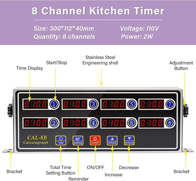 Commercial Kitchen Timers for Cooking Manual Big Large Timer Digital Timer 8-Channel Digital Commercial Fryer Reminder with Loud Alarm for Boiling Eggs - Image 2