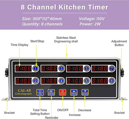 Commercial Kitchen Timers for Cooking Manual Big Large Timer Digital Timer 8-Channel Digital Commercial Fryer Reminder with Loud Alarm for Boiling Eggs - Image 2