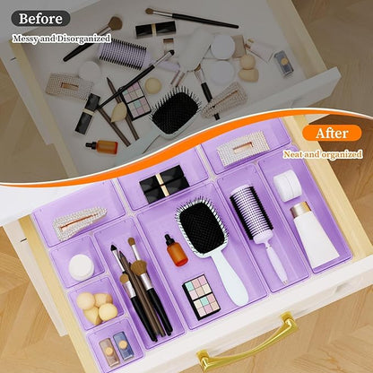 StorMiracle 32 PCS Clear Plastic Drawer Organizer Set, 4-Size vanity organizer Trays and Storage Bins for Makeup, Jewelry and Gadgets in Bedroom, Bathroom and Office, Clear Purple - Image 5