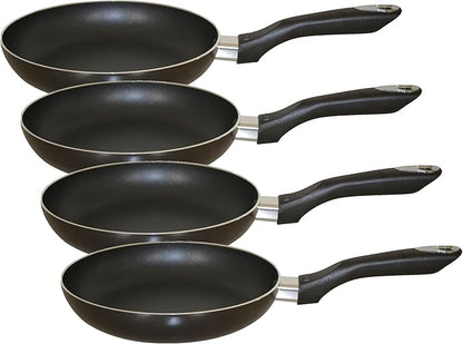 Imusa 8in Bistro Aluminum Nonstick Fry Pan with Cool Touch Handle, Small Skillet for Eggs, Omelets, Sauteing, and Everyday Cooking, Black, (Pack of 4)