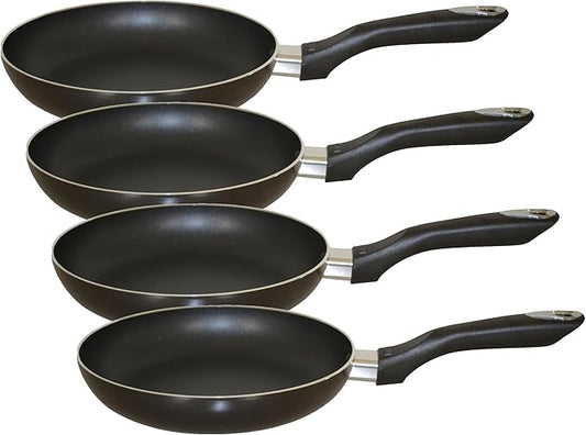 Imusa 8in Bistro Aluminum Nonstick Fry Pan with Cool Touch Handle, Small Skillet for Eggs, Omelets, Sauteing, and Everyday Cooking, Black, (Pack of 4)