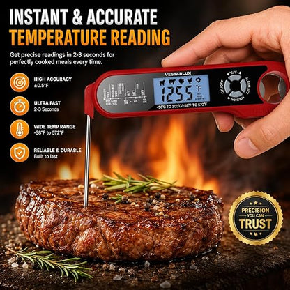 Digital Instant Read Meat Thermometer Waterproof Kitchen Food Cooking Thermometer Dual Probes Backlight, Alarm, °F/°C for BBQ Grill Smoker Steak Turkey Frying Baking Oven Water Oil