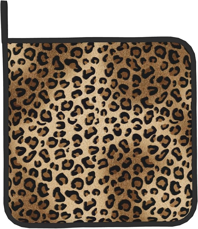 Leopard Print Oven Mitts - Brown Oven Mitts and Pot Holders Sets of 2 Animal Print Kitchen Mitts Hot Pads for Baking Grilling - Image 9
