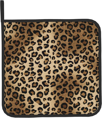 Leopard Print Oven Mitts - Brown Oven Mitts and Pot Holders Sets of 2 Animal Print Kitchen Mitts Hot Pads for Baking Grilling - Image 9