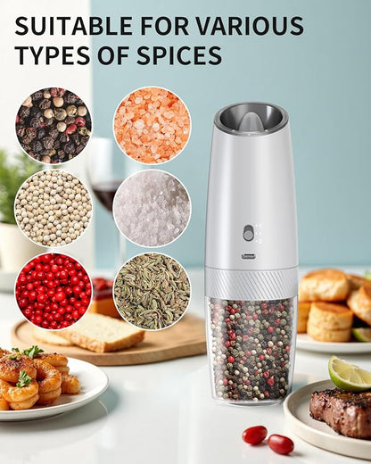 CIRCLE JOY Gravity Electric Salt and Pepper Grinder Set with 2-Speed, Rechargeable Salt and Pepper Grinder Set, Adjustable Coarseness, Whiet LED Light - Image 7