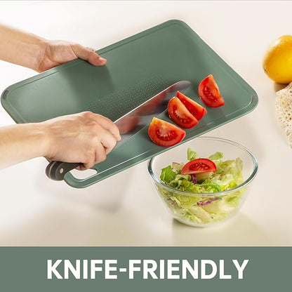 THETCHRY Plastic Cutting Board Set of 3-Cutting Boards for Kitchen BPA Free, Large-Small Chopping Boards Non-Slip for Cooking Camping Dishwasher Safe, Reversible, with Grip Handle, 15"×10"×0.25" Green - Image 2