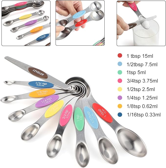 Magnetic Measuring Spoons Set Stainless Steel Dual Sided Stackable Teaspoon Tablespoon Nesting Measuring Spoon for Measuring Dry and Liquid Ingredients Color - Image 2