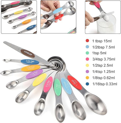 Magnetic Measuring Spoons Set Stainless Steel Dual Sided Stackable Teaspoon Tablespoon Nesting Measuring Spoon for Measuring Dry and Liquid Ingredients Color - Image 2