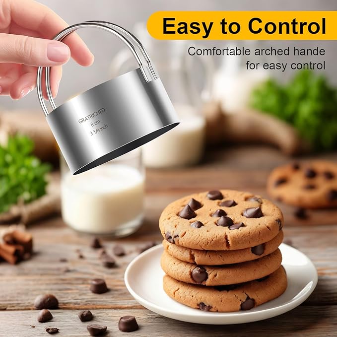 5 Pcs Professional Stainless Steel Cookie Cutters Set - Round Biscuit Cutter with Handle, Used for Making Cake, Fried Egg, Dumpling, Doughnut - Essential Baking Tools for Dough Preparation - Image 3