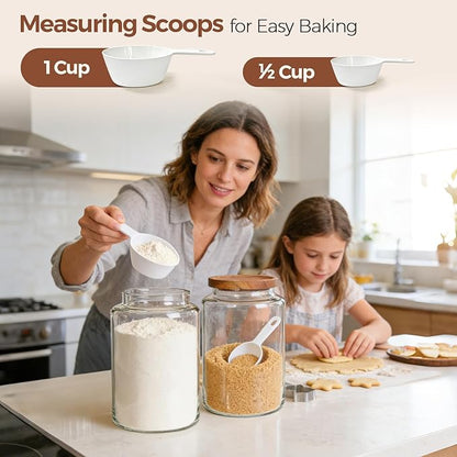 ComSaf 2Pcs (4.2Qt) Wide-Mouth Flour Sugar Storage Containers - Include Scoops & Labels, Easy to Scoop & Airtight, Large Glass Jar for Bakers to Store Bulk Flour, Rice, and Dry Goods in Kitchen Pantry - Image 7